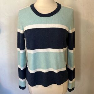 Stitch & Needle Blue,Teal & white Striped Cotton & Cashmere Sweater Size Medium